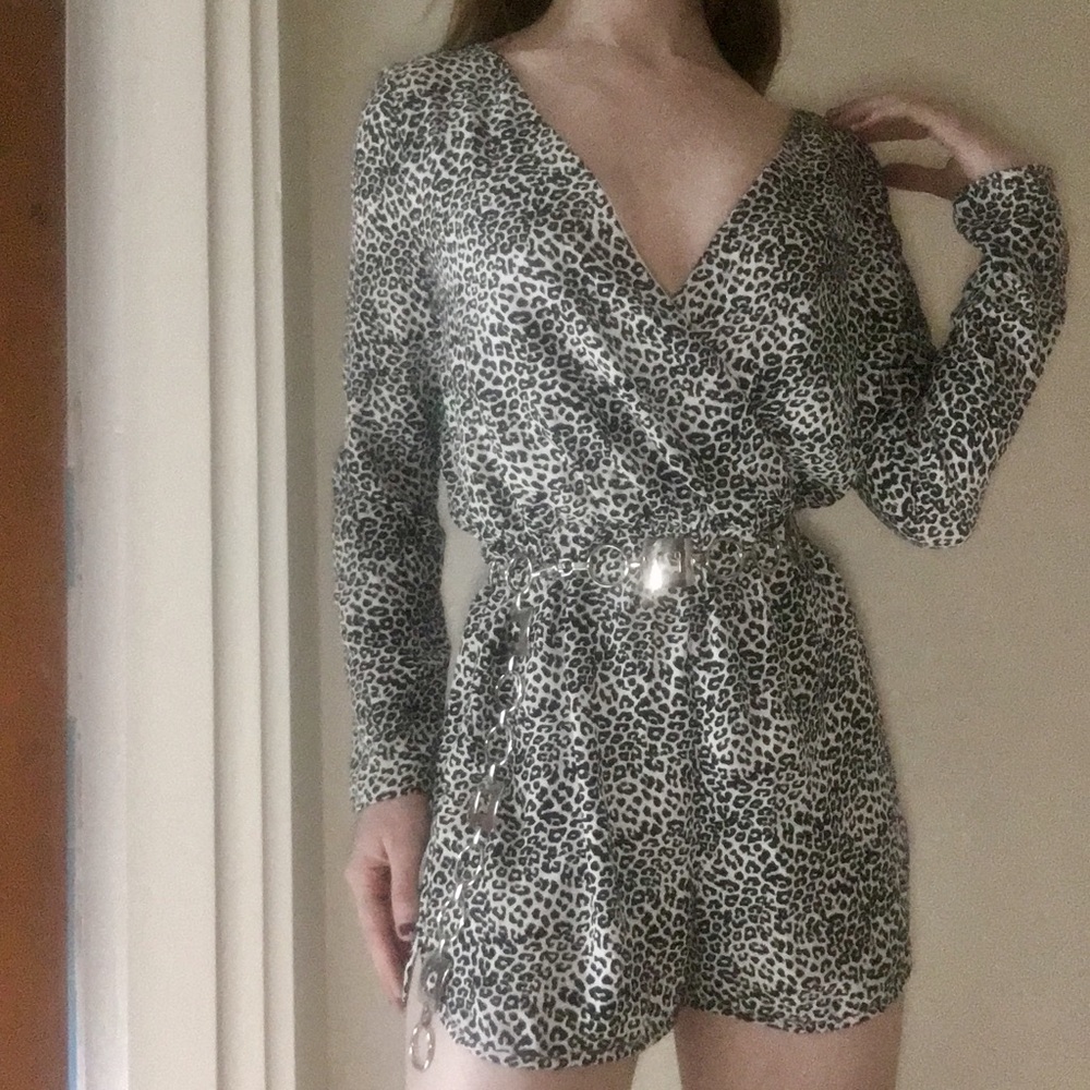 UO Cheetah print long sleeve romper